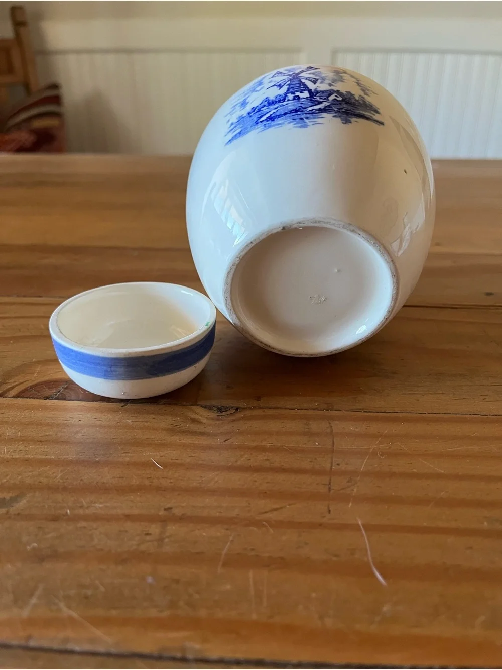 Vintage Hand Painted Windmill Jar w/Lid